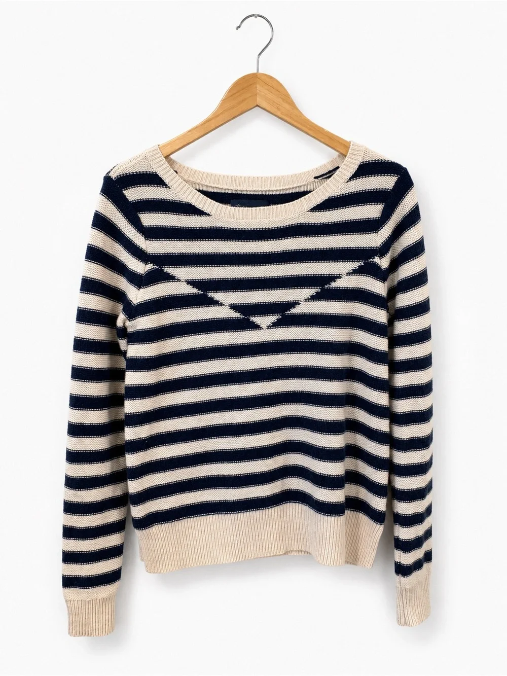 American Eagle Wool Blend Breton Stripe Sweater | Navy & Cream | Medium - Picture 2 of 9